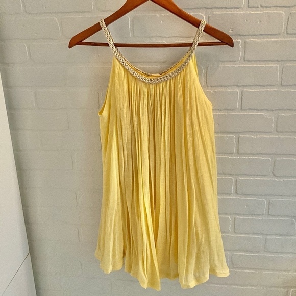 Lovely Babydoll Tank top pastel butter yellow/gold gauze pleated greek lined L - Picture 7 of 7